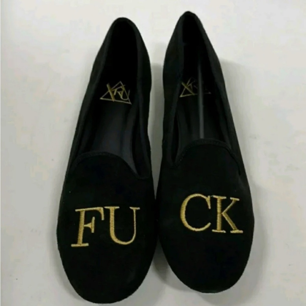 YRU Black and Gold Lavish Flats Statement  Loafers Size 11